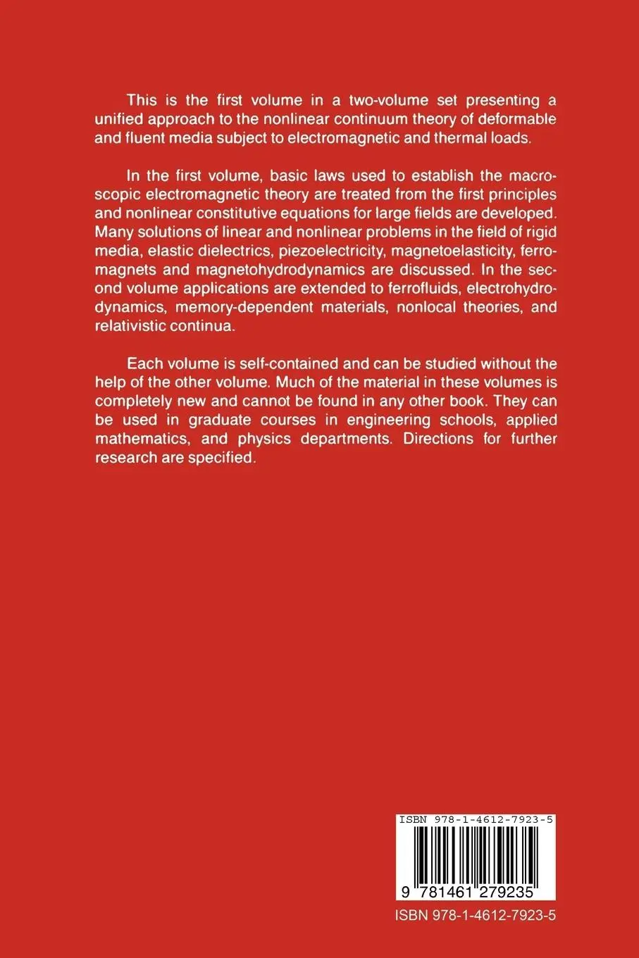Rückseite: 9781461279235 | Electrodynamics of Continua I | Foundations and Solid Media | Buch
