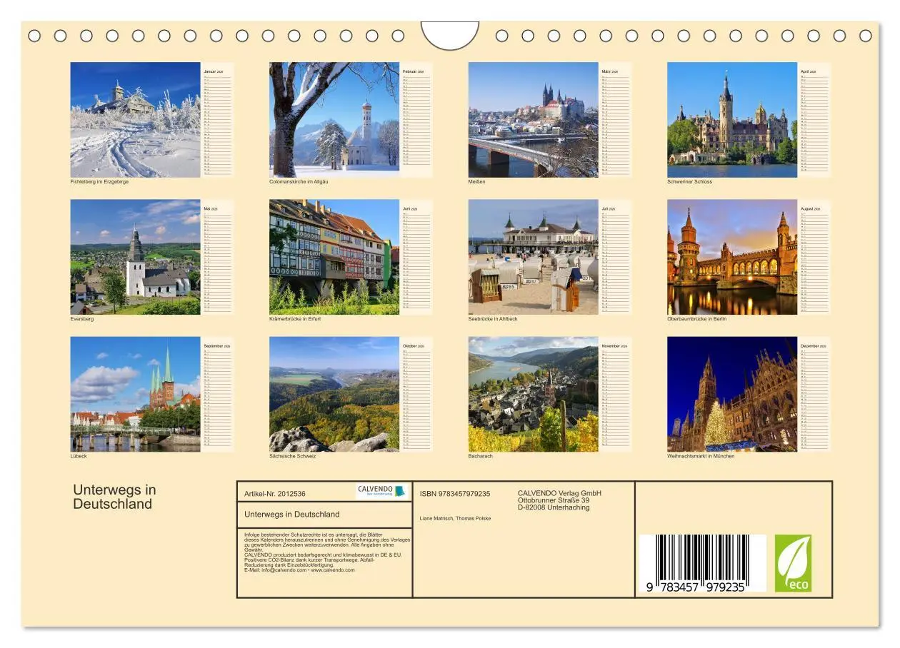 Bild: 9783457979235 | Unterwegs in Deutschland (Wandkalender 2026 DIN A4 quer), CALVENDO...