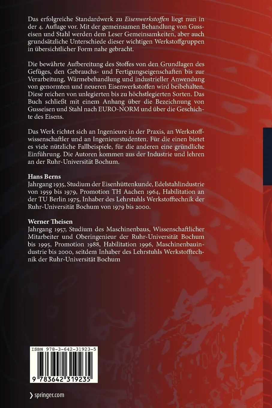 Rückseite: 9783642319235 | Eisenwerkstoffe - Stahl und Gusseisen | Werner Theisen (u. a.) | Buch