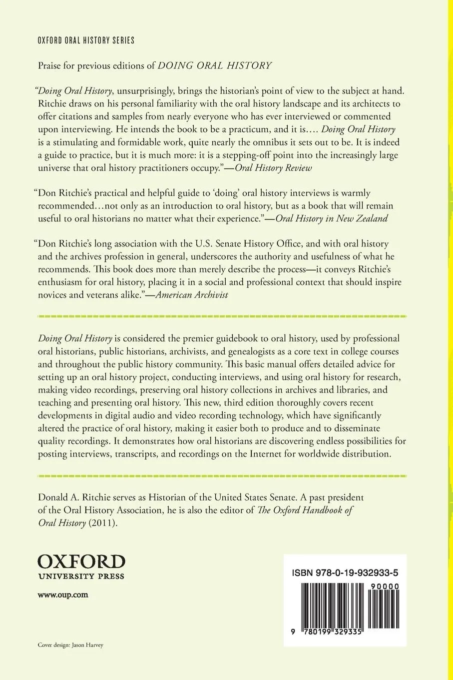 Rückseite: 9780199329335 | Doing Oral History | Donald A Ritchie | Taschenbuch | Englisch | 2014