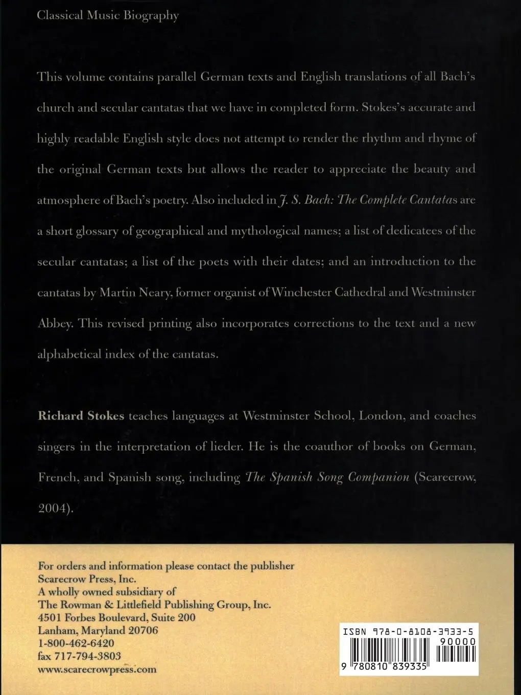 Rückseite: 9780810839335 | J.S. Bach | The Complete Cantatas | Richard Stokes (u. a.) | Buch