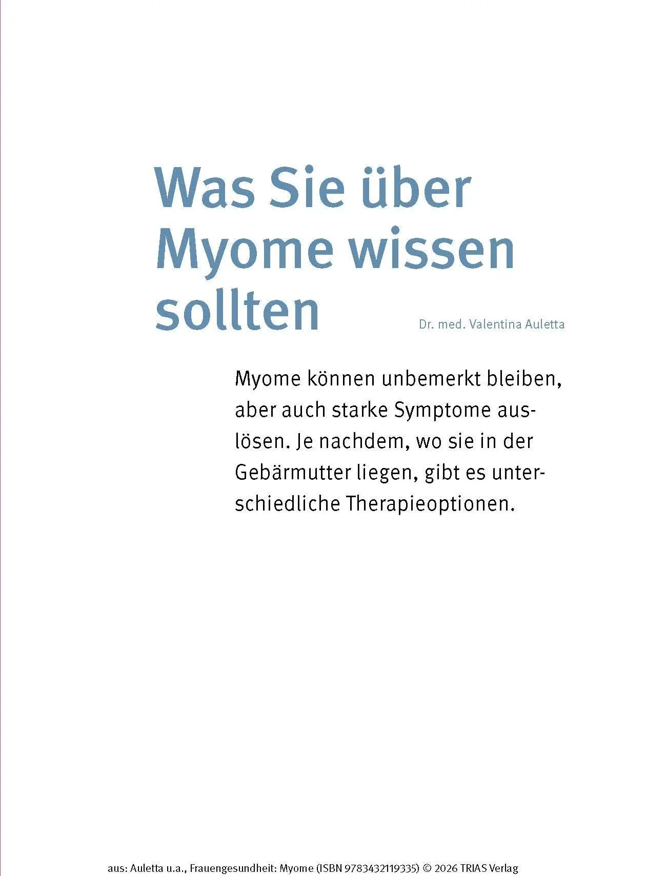 Bild: 9783432119335 | Frauengesundheit: Myome | Valentina Auletta (u. a.) | Taschenbuch