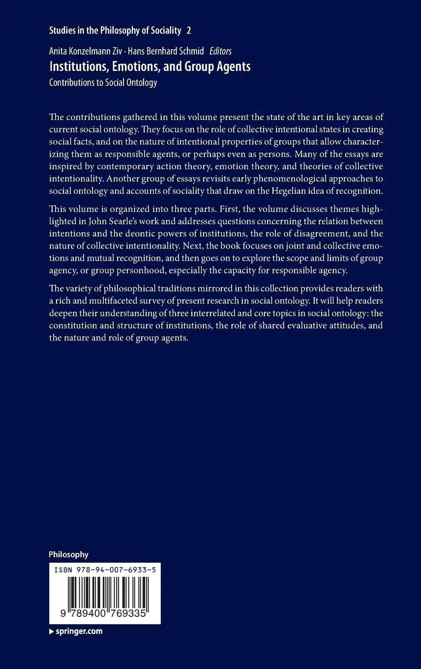 Rückseite: 9789400769335 | Institutions, Emotions, and Group Agents | Schmid (u. a.) | Buch