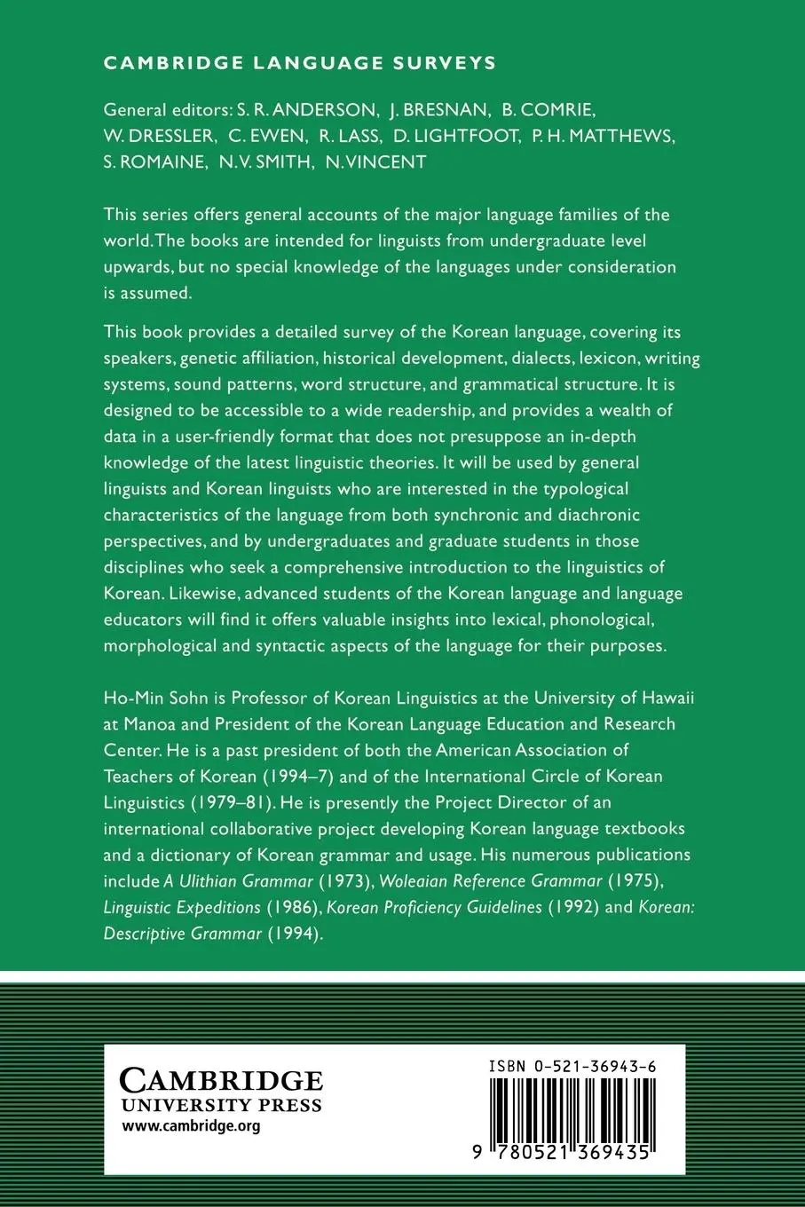 Rückseite: 9780521369435 | The Korean Language | Ho-Min Sohn | Taschenbuch | Englisch | 2005