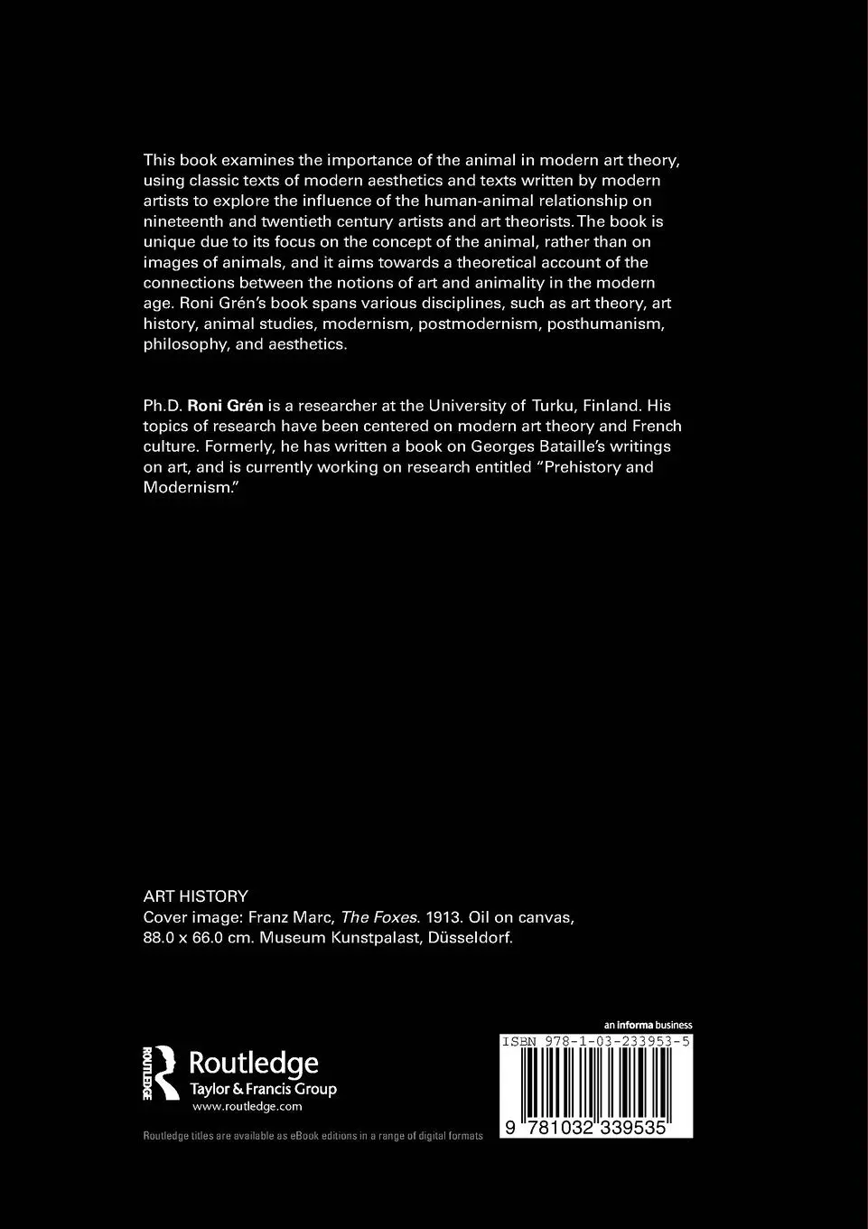 Rückseite: 9781032339535 | The Concept of the Animal and Modern Theories of Art | Roni Grén