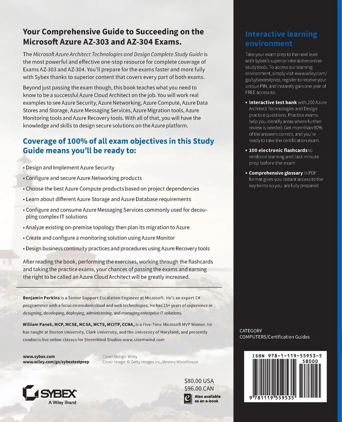 Rückseite: 9781119559535 | Microsoft Azure Architect Technologies and Design Complete Study Guide