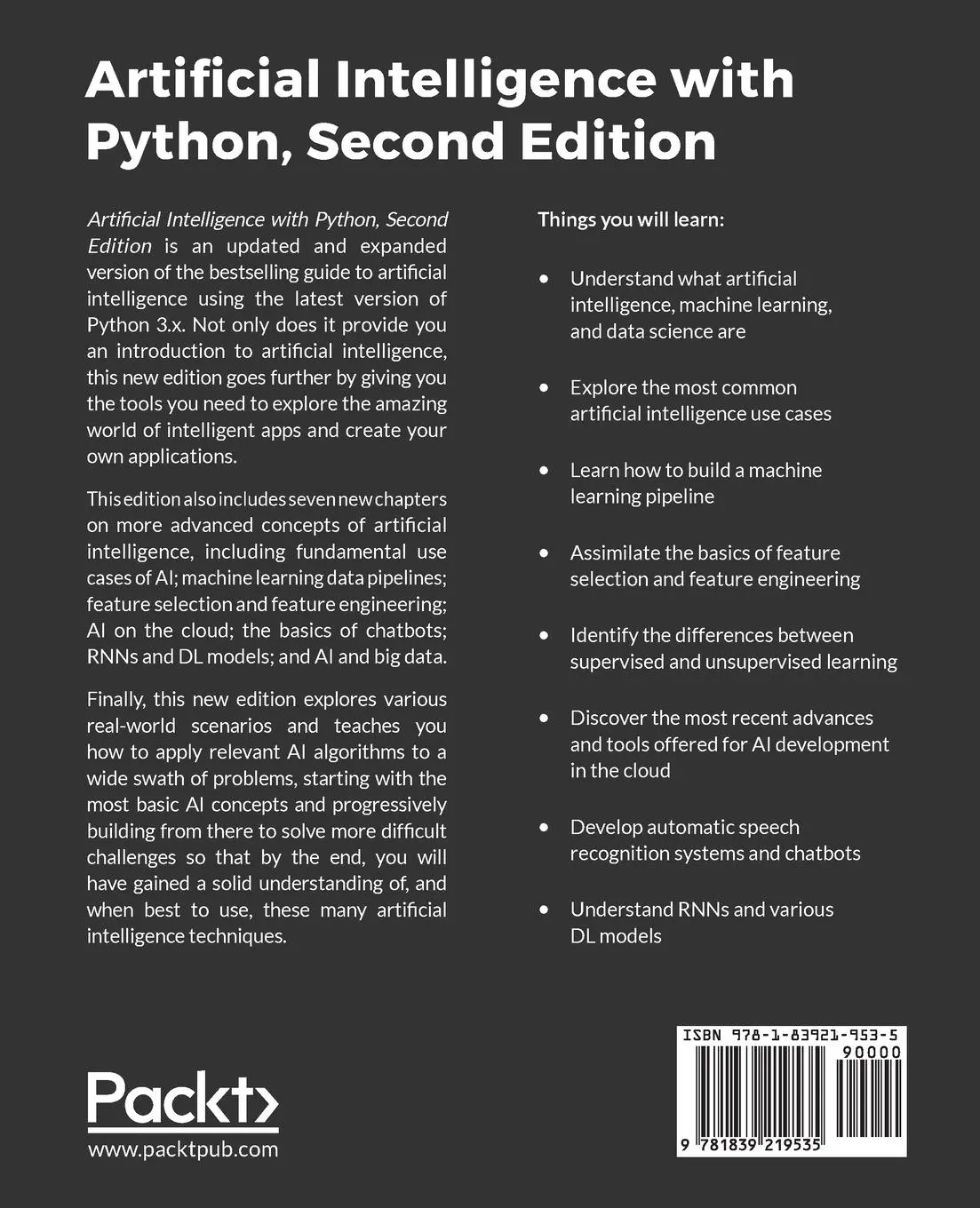 Rückseite: 9781839219535 | Artificial Intelligence with Python | Alberto Artasanchez (u. a.)