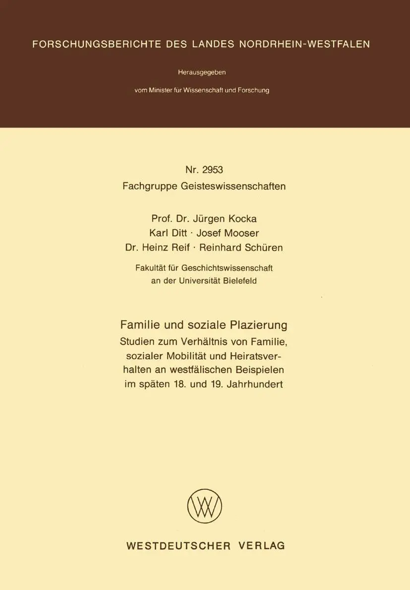 Cover: 9783531029535 | Familie und soziale Plazierung | Jürgen Kocka | Taschenbuch | 443 S.