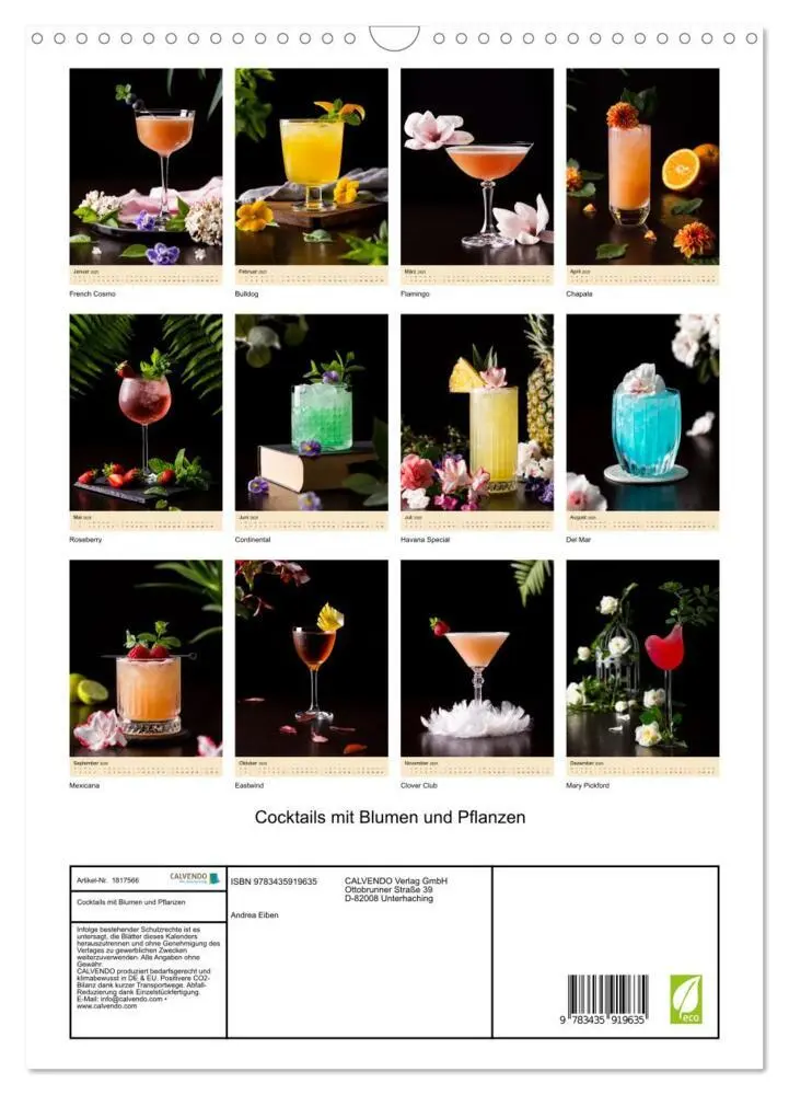 Bild: 9783435919635 | Cocktails mit Blumen und Pflanzen (Wandkalender 2025 DIN A3 hoch),...