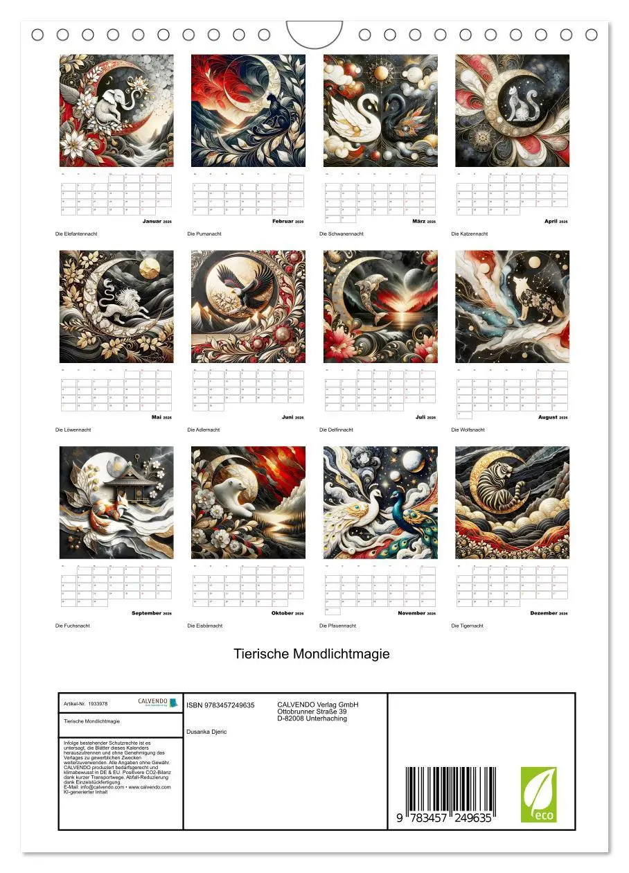 Bild: 9783457249635 | Tierische Mondlichtmagie (Wandkalender 2026 DIN A4 hoch), CALVENDO...