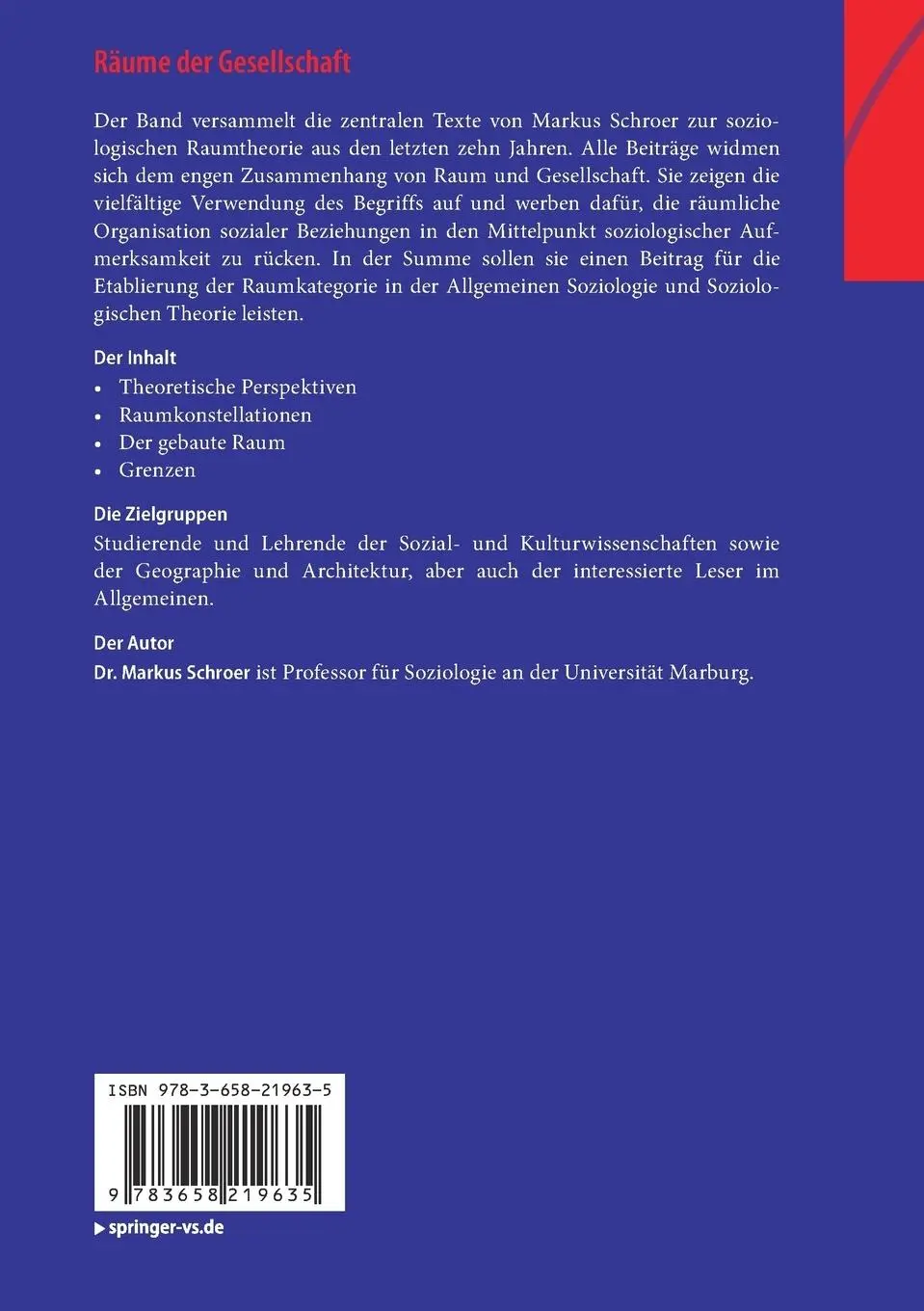 Rückseite: 9783658219635 | Räume der Gesellschaft | Soziologische Studien | Markus Schroer | Buch