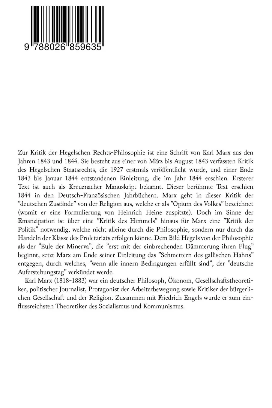 Rückseite: 9788026859635 | Zur Kritik der Hegelschen Rechtsphilosophie | Karl Marx | Taschenbuch
