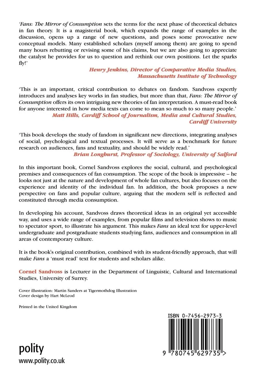 Rückseite: 9780745629735 | Fans | The Mirror of Consumption | Cornel Sandvoss | Taschenbuch