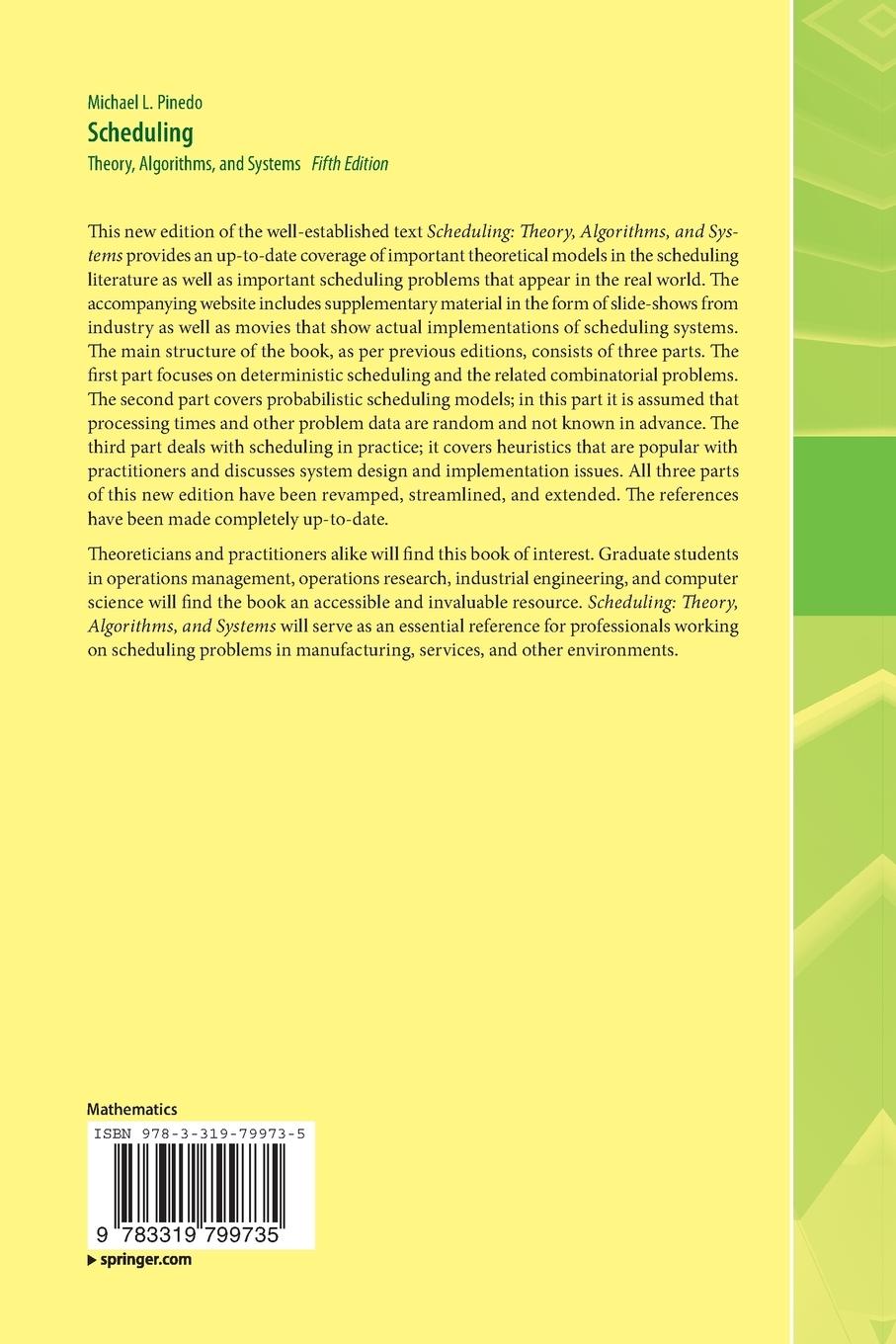 Rückseite: 9783319799735 | Scheduling | Theory, Algorithms, and Systems | Michael L. Pinedo | xx