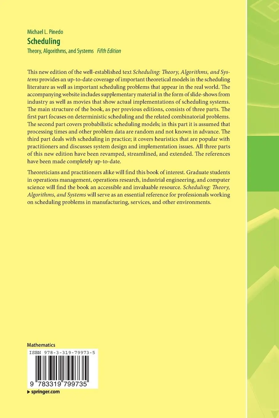 Rückseite: 9783319799735 | Scheduling | Theory, Algorithms, and Systems | Michael L. Pinedo | xx