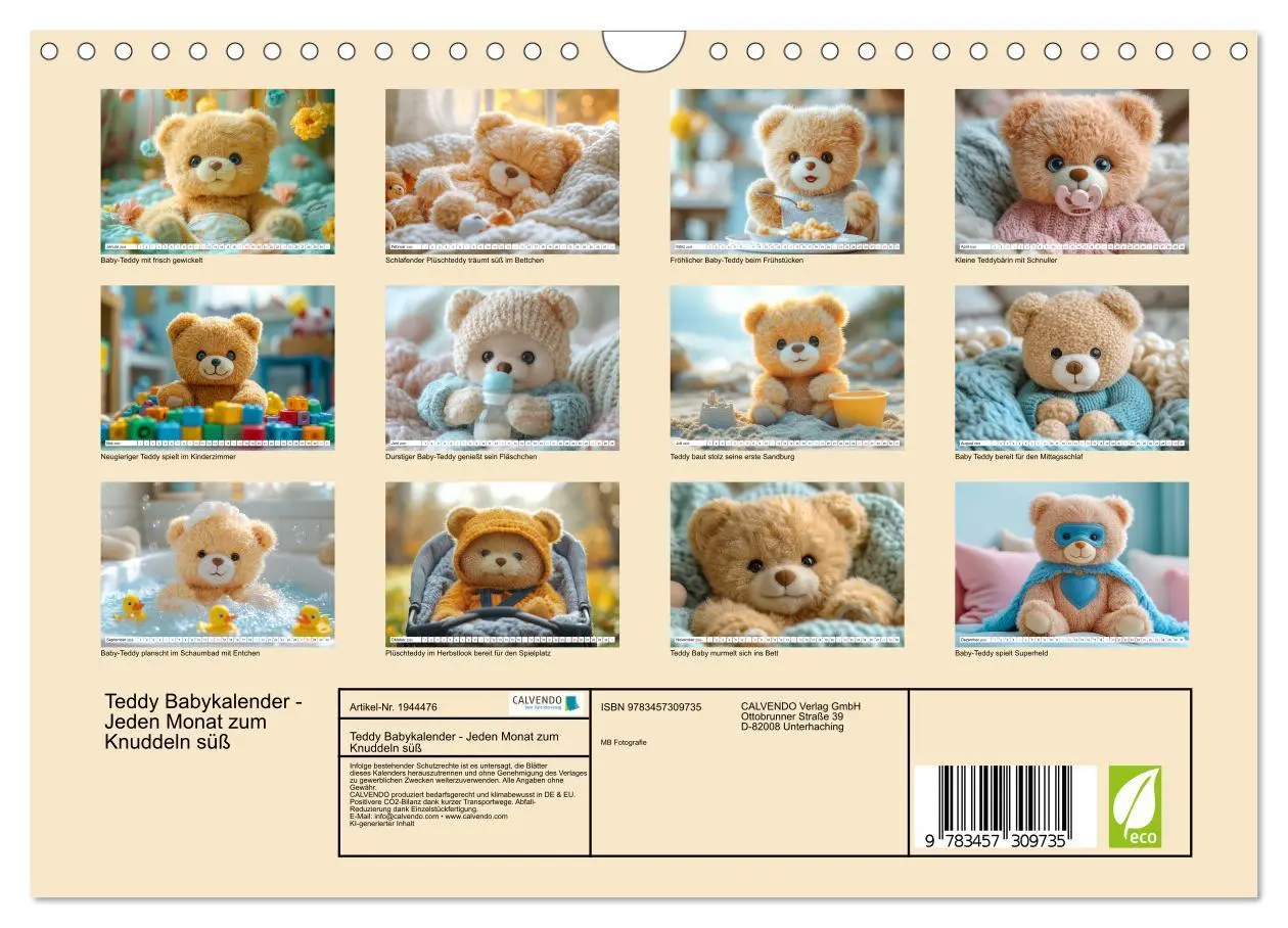 Bild: 9783457309735 | Teddy Babykalender - Jeden Monat zum Knuddeln süß (Wandkalender...