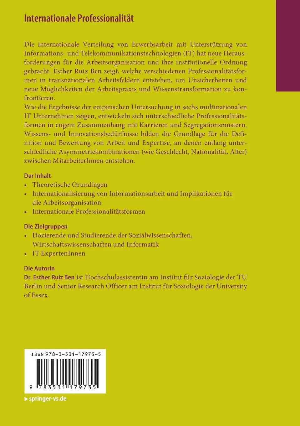 Rückseite: 9783531179735 | Internationale Professionalität | Esther Ruiz Ben | Taschenbuch | xxx