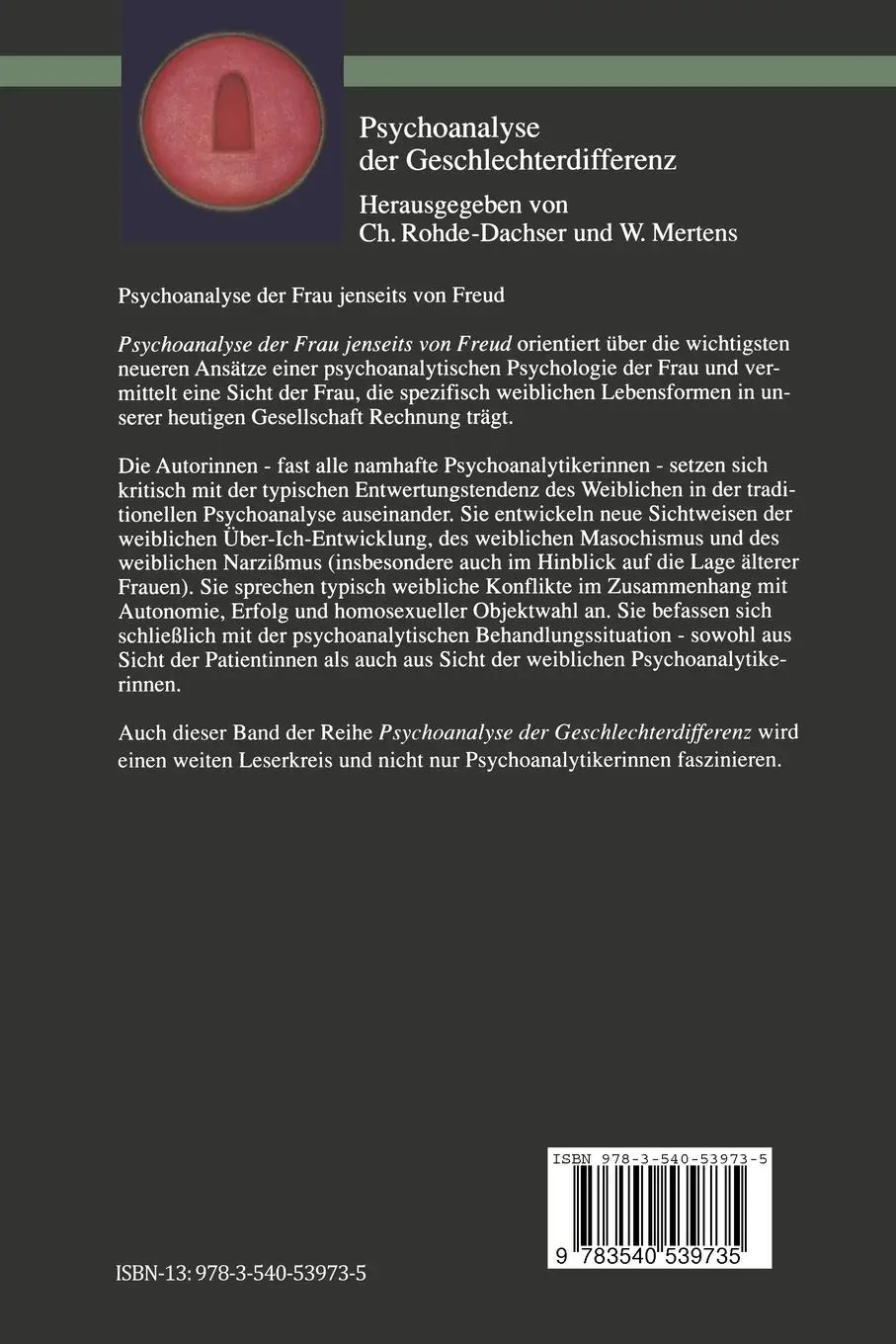 Rückseite: 9783540539735 | Psychoanalyse der Frau jenseits von Freud | Judith Alpert | Buch | xvi