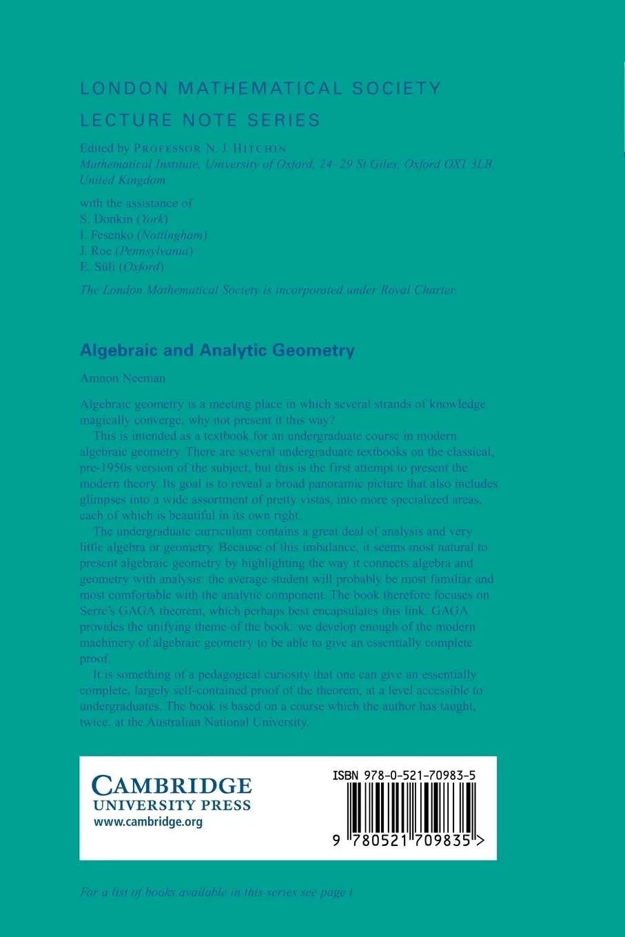 Rückseite: 9780521709835 | Algebraic and Analytic Geometry | Amnon Neeman | Taschenbuch | 2010