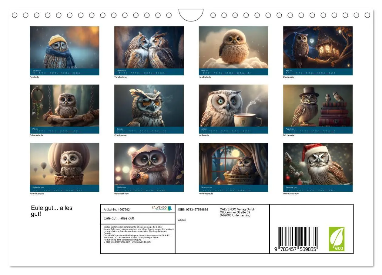 Bild: 9783457539835 | Eule gut... alles gut! (Wandkalender 2026 DIN A4 quer), CALVENDO...