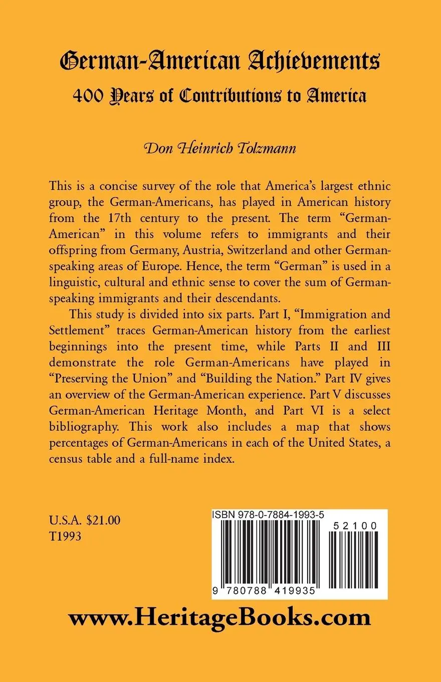 Rückseite: 9780788419935 | German-American Achievements | 400 Years of Contributions to America