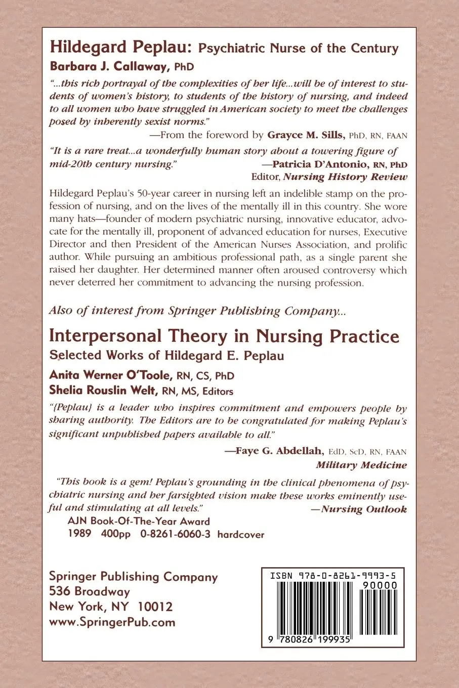 Rückseite: 9780826199935 | Hildegard Peplau | Psychiatric Nurse of the Century | Callaway | Buch
