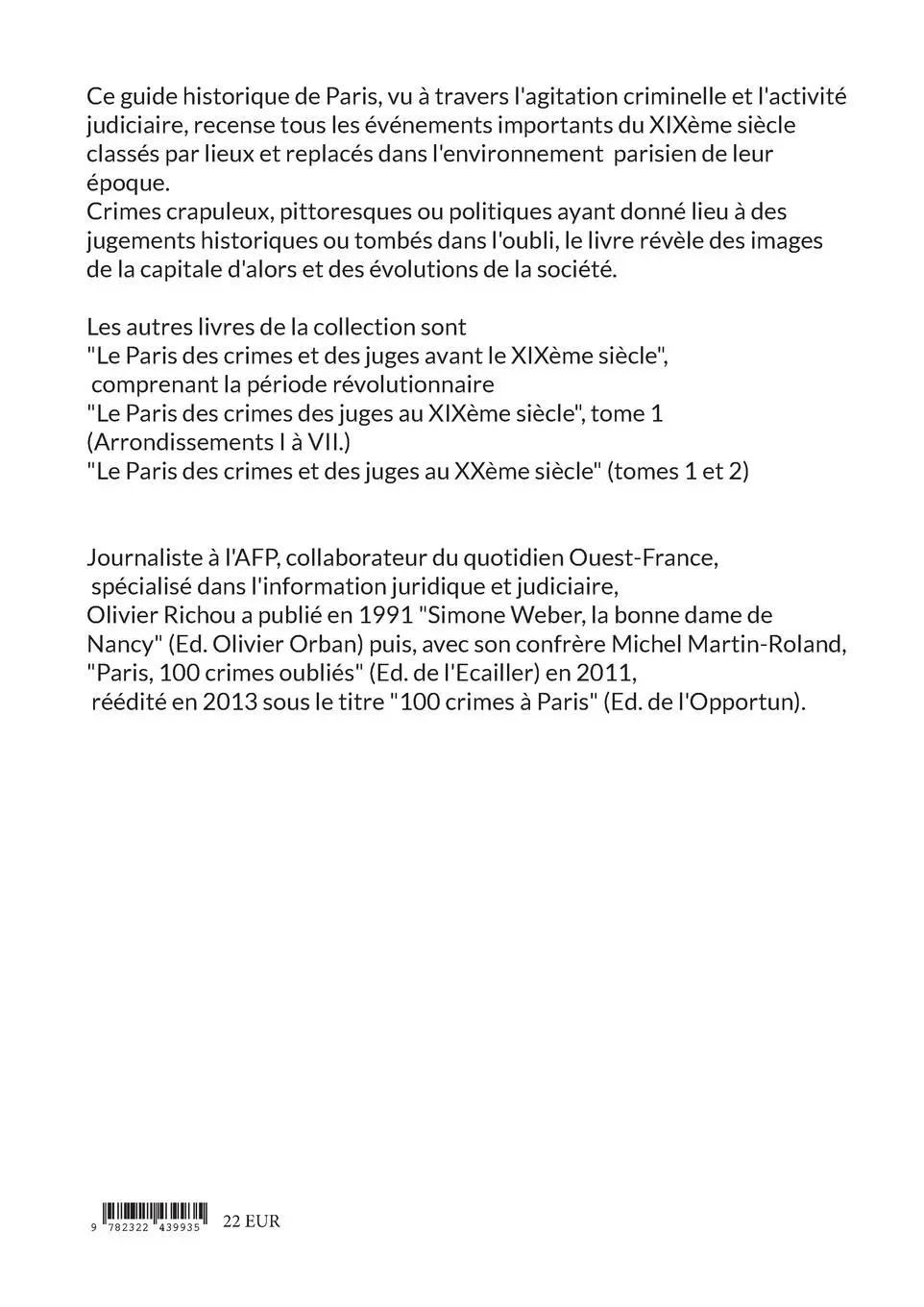 Rückseite: 9782322439935 | Le Paris criminel et judiciaire du XIXème siècle 2 | Olivier Richou