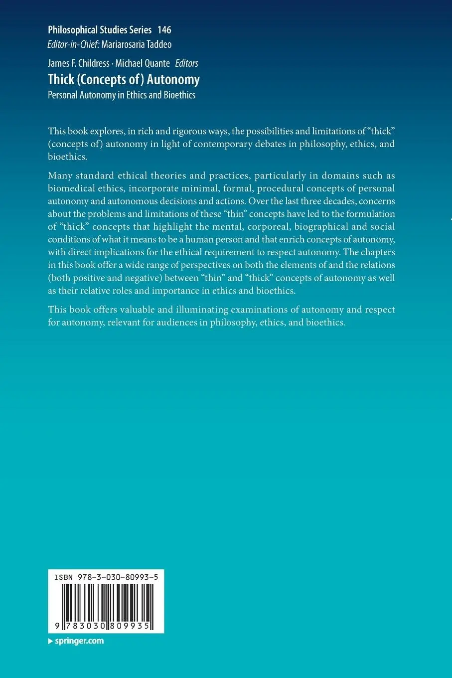 Rückseite: 9783030809935 | Thick (Concepts of) Autonomy | Michael Quante (u. a.) | Taschenbuch