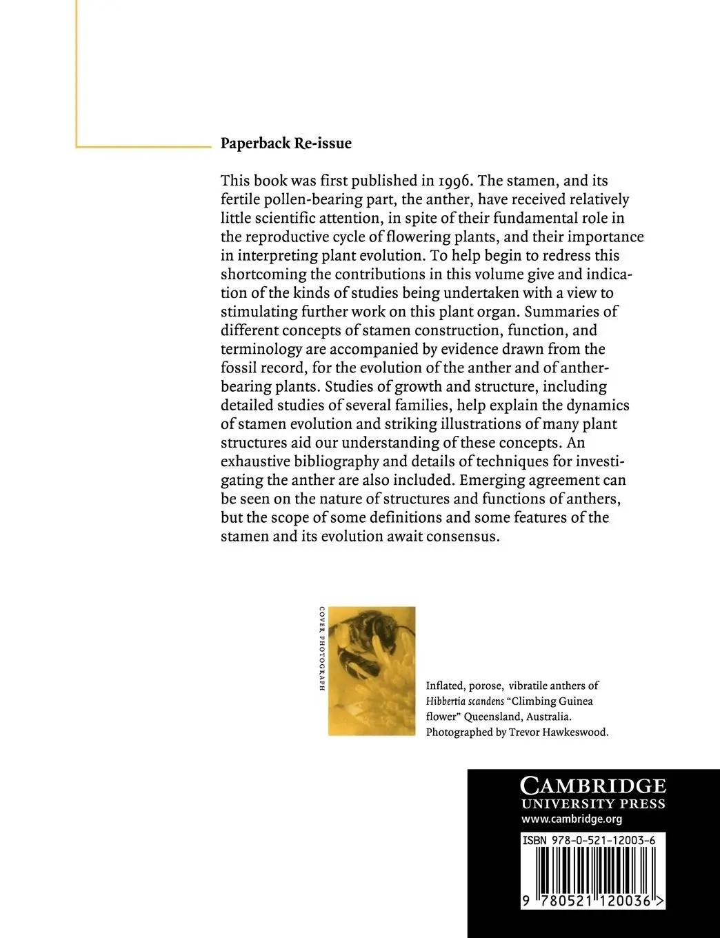 Rückseite: 9780521120036 | The Anther | Form, Function and Phylogeny | William G. D'Arcy (u. a.)