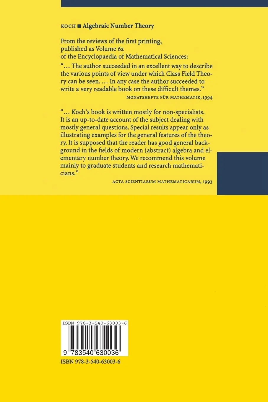 Rückseite: 9783540630036 | Algebraic Number Theory | H. Koch | Taschenbuch | v | Englisch | 1997