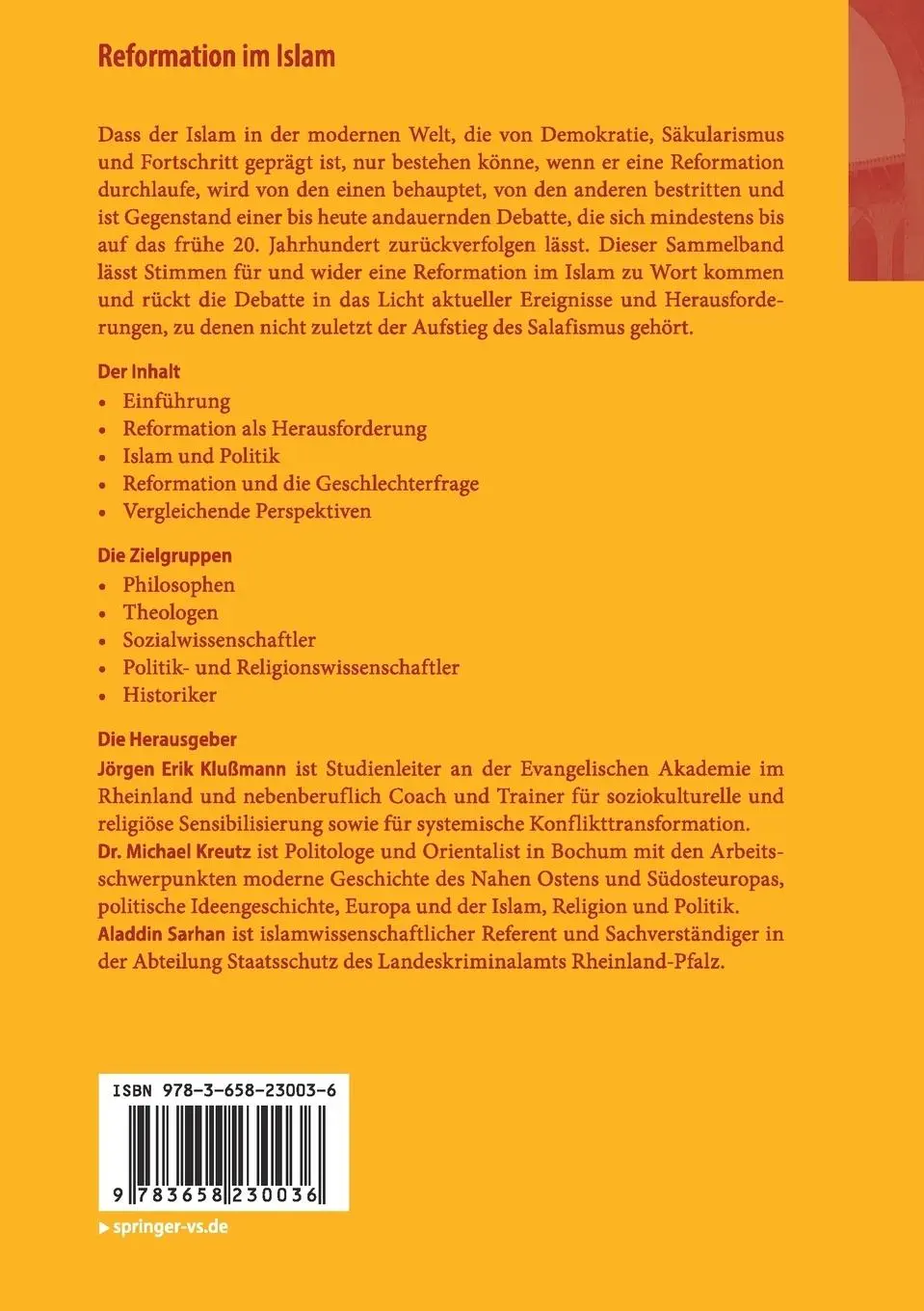 Rückseite: 9783658230036 | Reformation im Islam | Perspektiven und Grenzen | Klußmann (u. a.)