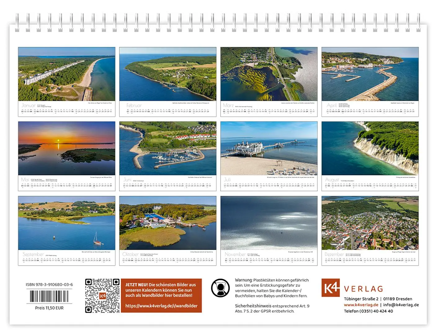 Bild: 9783910680036 | Kalender Rügen Luftaufnahmen kompakt 2026 | Peter Schubert | Kalender