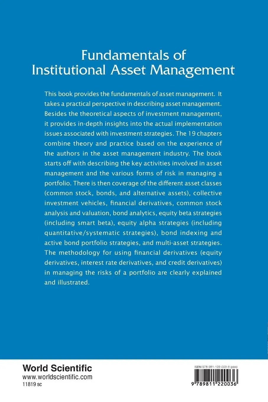 Rückseite: 9789811220036 | FUNDAMENTALS OF INSTITUTIONAL ASSET MANAGEMENT | Fabozzi | Taschenbuch