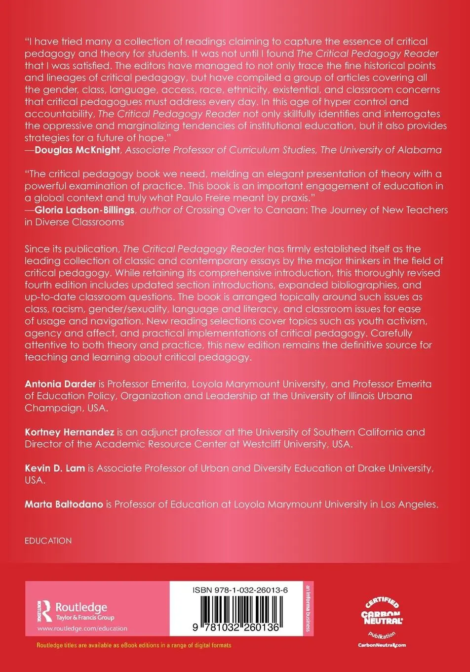 Rückseite: 9781032260136 | The Critical Pedagogy Reader | Antonia Darder (u. a.) | Taschenbuch
