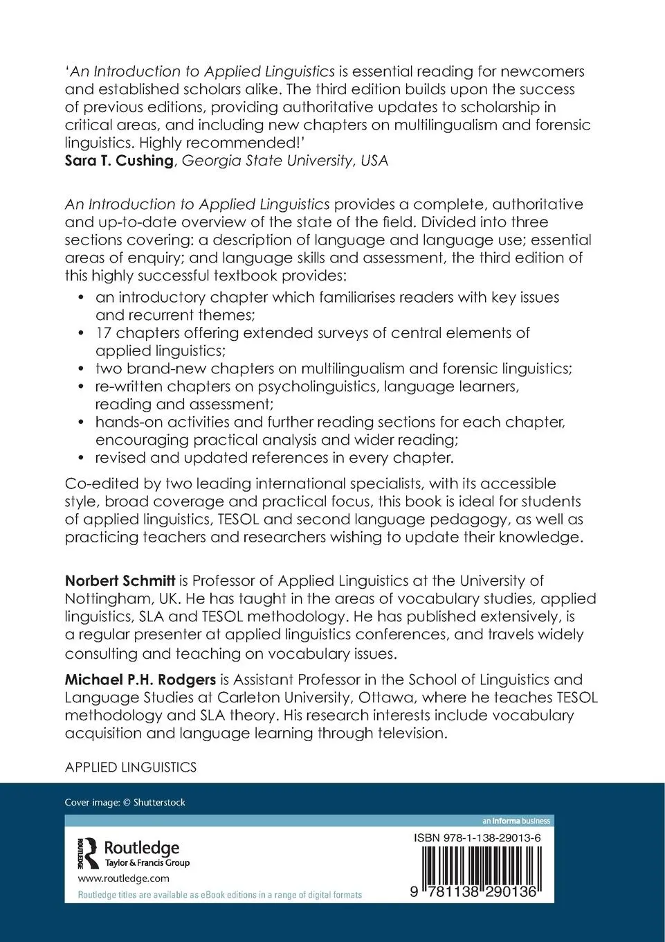 Rückseite: 9781138290136 | An Introduction to Applied Linguistics | Norbert Schmitt (u. a.)
