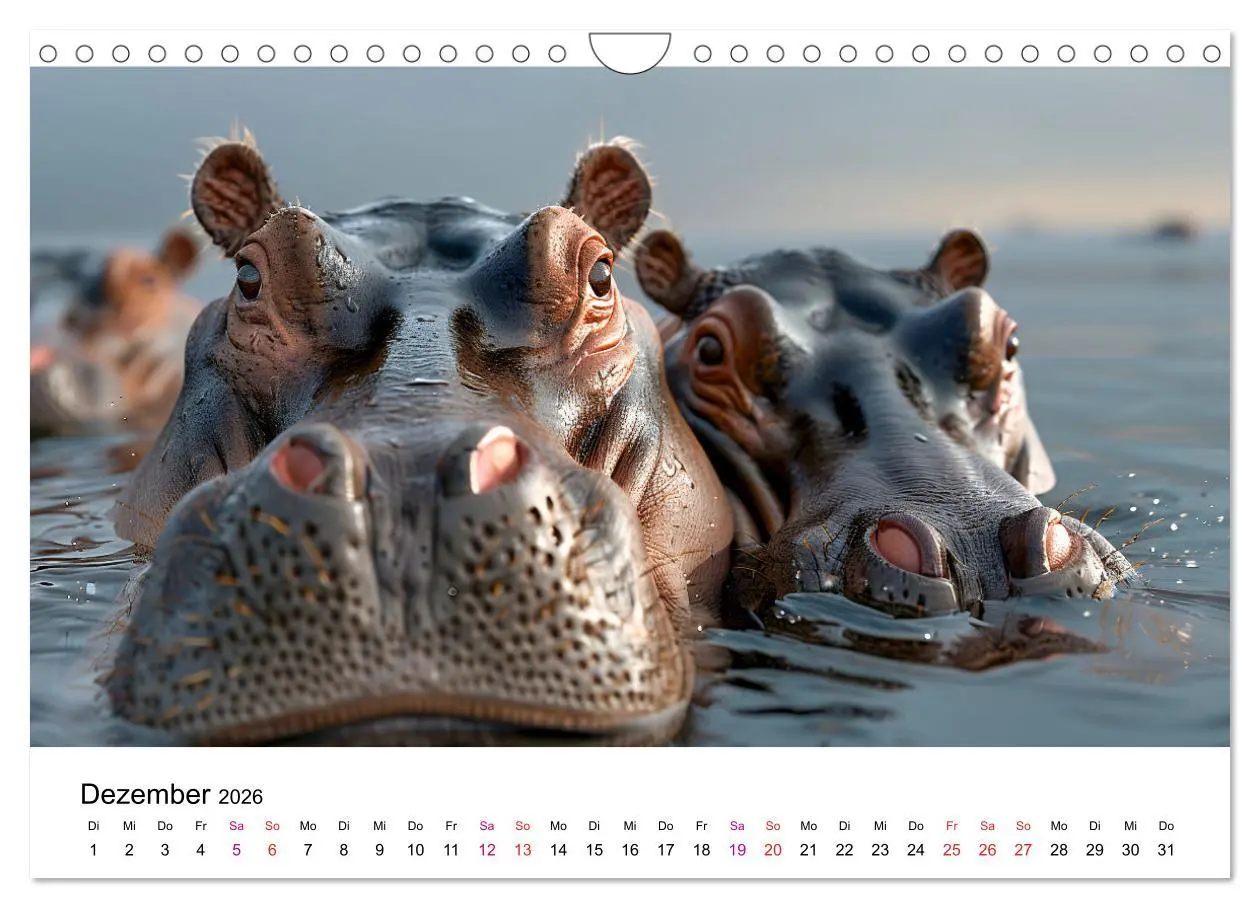 Bild: 9783457320136 | Flusspferde - Hippopotamus amphibius (Wandkalender 2026 DIN A4...
