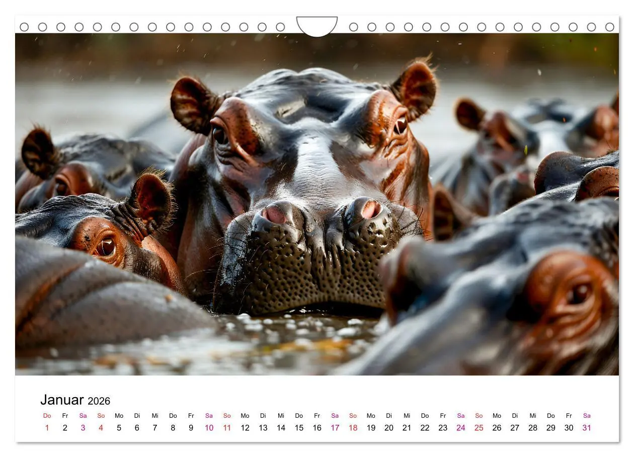 Bild: 9783457320136 | Flusspferde - Hippopotamus amphibius (Wandkalender 2026 DIN A4...