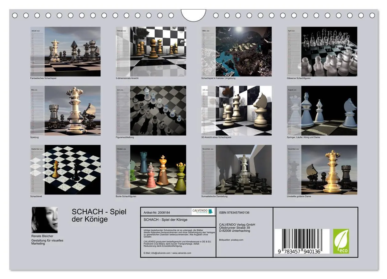 Bild: 9783457940136 | SCHACH - Spiel der Könige (Wandkalender 2026 DIN A4 quer), CALVENDO...