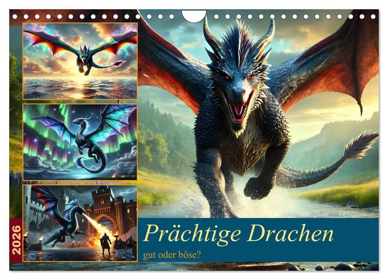 Cover: 9783516650136 | Prächtige Drachen, gut oder böse? (Wandkalender 2026 DIN A4 quer),...