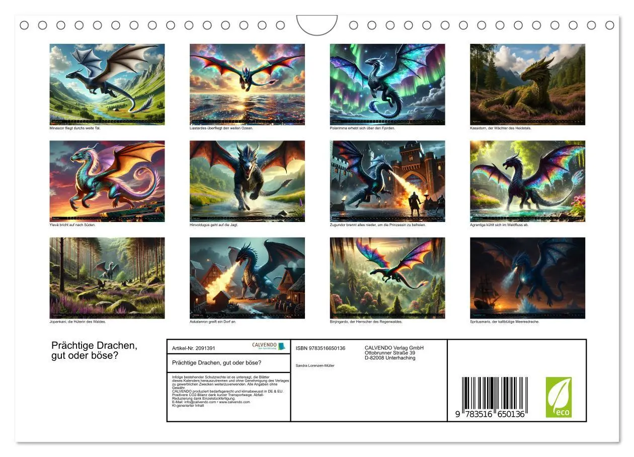 Bild: 9783516650136 | Prächtige Drachen, gut oder böse? (Wandkalender 2026 DIN A4 quer),...