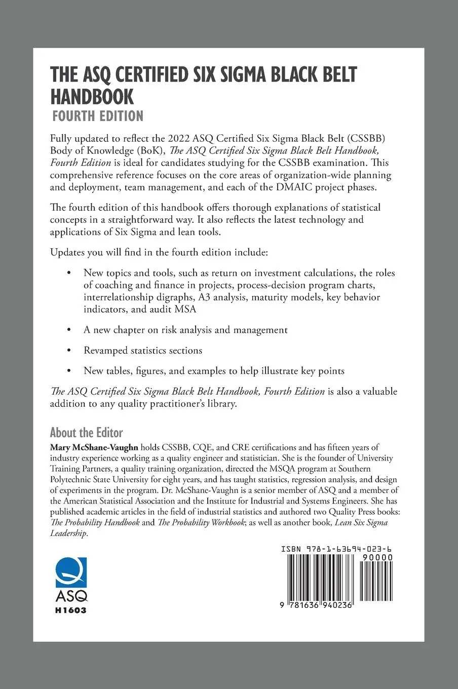 Rückseite: 9781636940236 | The ASQ Certified Six Sigma Black Belt Handbook, Fourth Edition | Buch