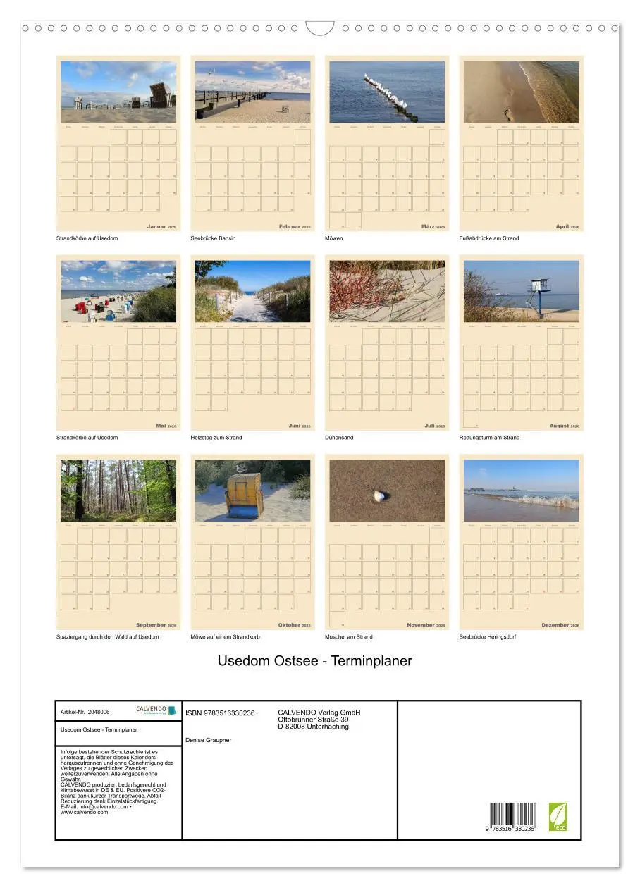 Bild: 9783516330236 | Usedom Ostsee - Terminplaner (Wandkalender 2026 DIN A2 hoch),...