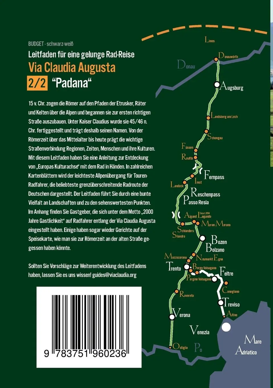 Rückseite: 9783751960236 | Rad-Route Via Claudia Augusta 2/2 Padana Budget | Christoph Tschaikner