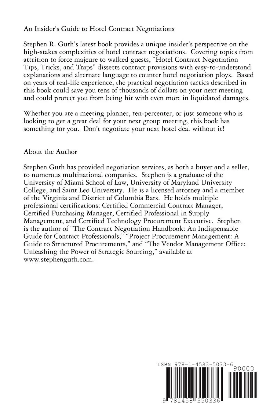 Rückseite: 9781458350336 | Hotel Contract Negotiation Tips, Tricks, and Traps | Stephen Guth
