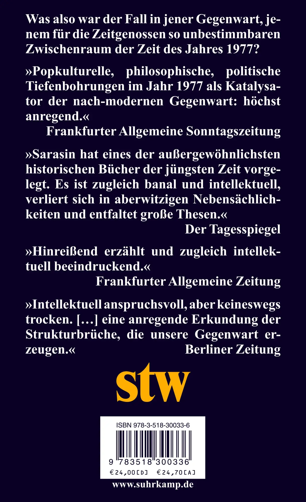 Rückseite: 9783518300336 | 1977 | Eine kurze Geschichte der Gegenwart | Philipp Sarasin | Buch