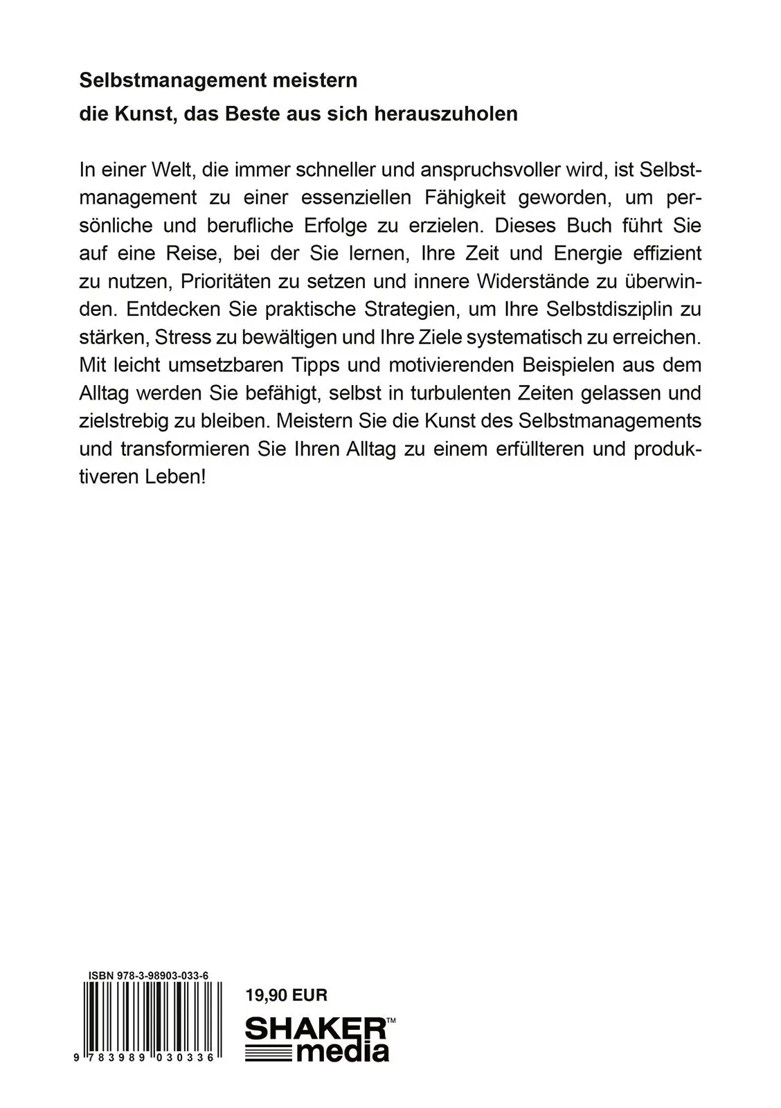 Rückseite: 9783989030336 | Selbstmanagement meistern | Burkard Weth | Taschenbuch | 136 S. | 2024