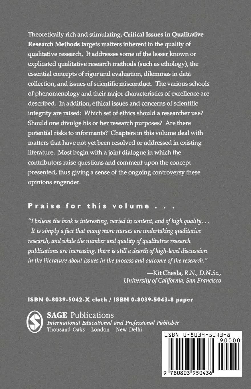 Rückseite: 9780803950436 | Critical Issues in Qualitative Research Methods | Janice M. Morse