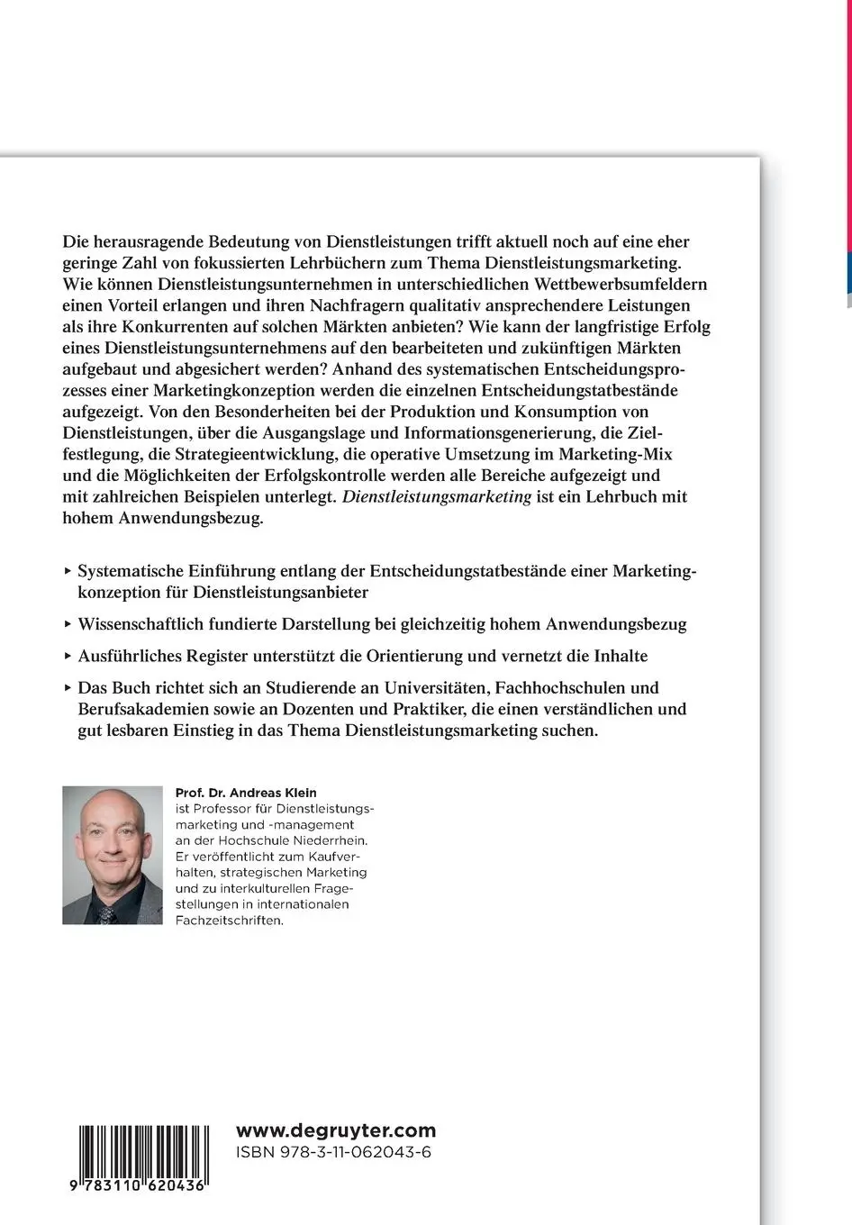 Rückseite: 9783110620436 | Dienstleistungsmarketing | Grundlagen - Strategien - Instrumente | XIV
