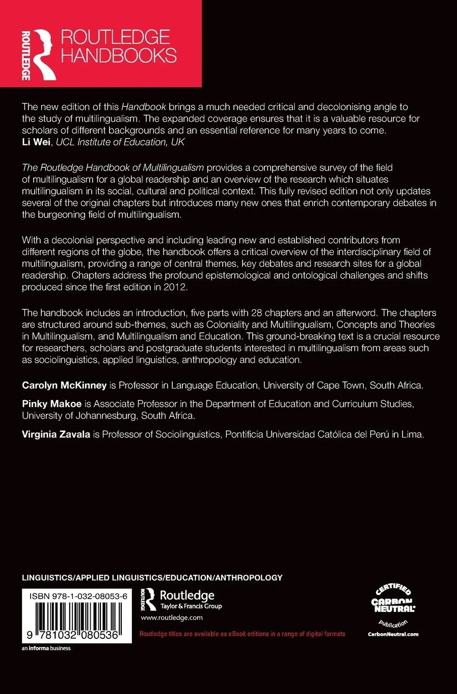 Rückseite: 9781032080536 | The Routledge Handbook of Multilingualism | Carolyn Mckinney (u. a.)