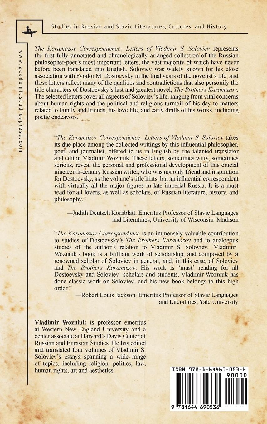 Rückseite: 9781644690536 | The Karamazov Correspondence | Letters of Vladimir S. Soloviev | Buch